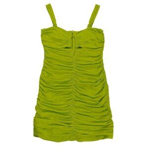 Zara women's lime green ruched sleeveless bodycon dress, Size L.